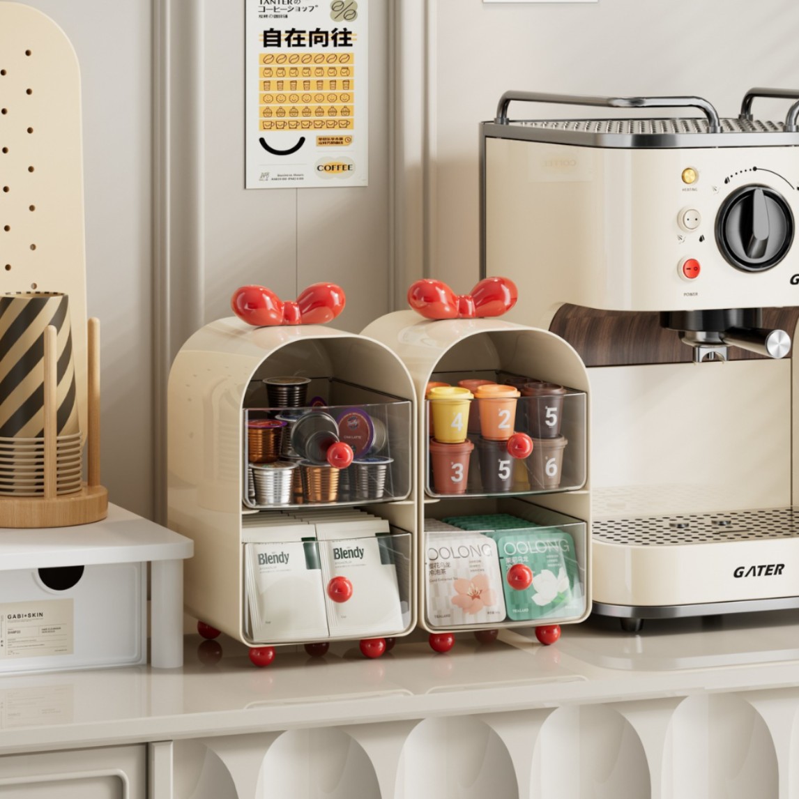 Coffee Tea Box - Organizador de Cápsulas de Café Cremoso,